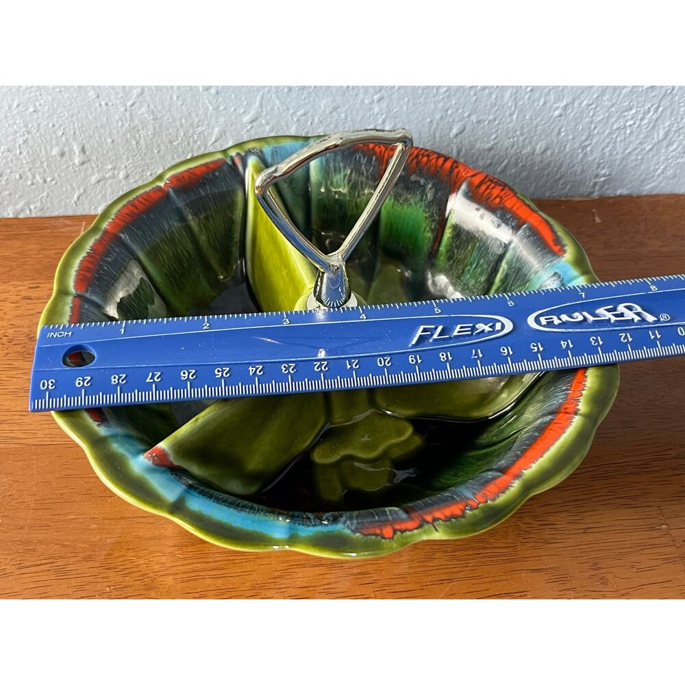 VTG California Originals Divided Relish Dish Retro Green Drip Glaze MCM USA - Picture 6 of 7